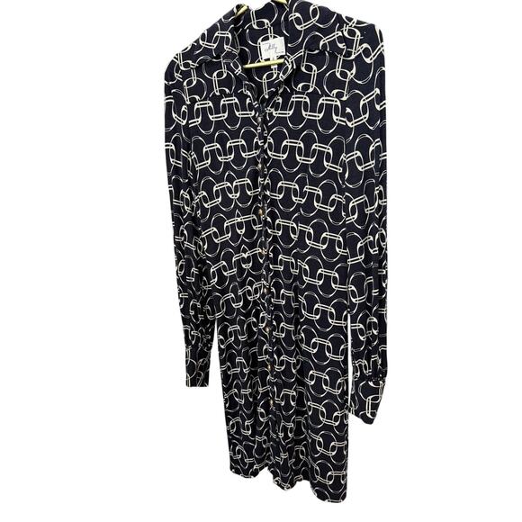 Milly NY Black White Geometric Print Dress Women’s S Gold Button Midi Lined EUC - Picture 3 of 8